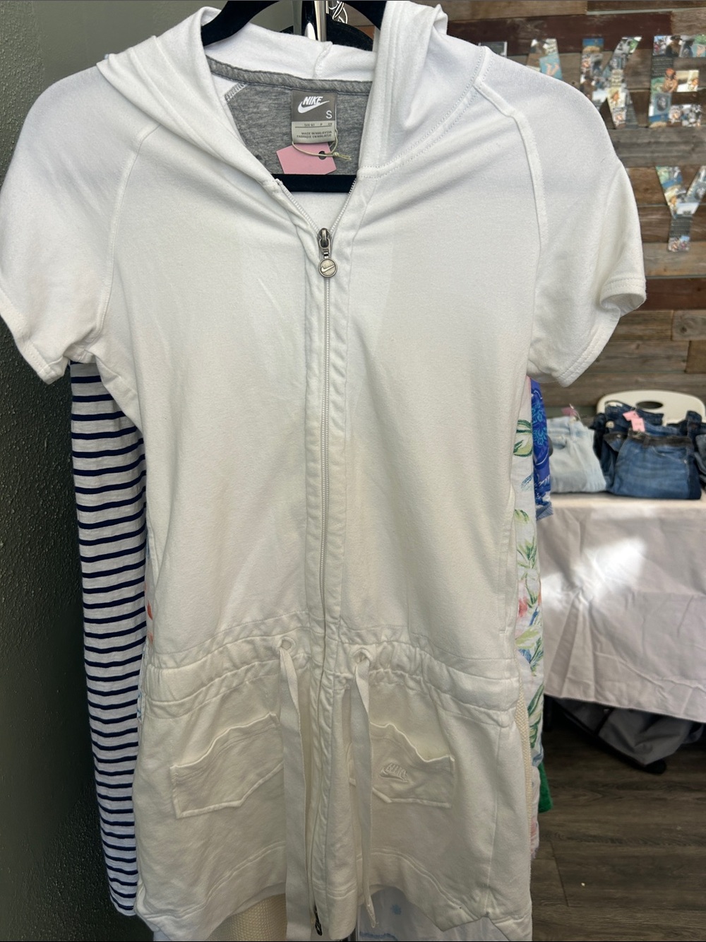 Nike White Short-Sleeve Hooded Zip Dress for Girls